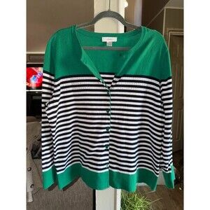 CJ Banks striped cardigan green white black size 1X